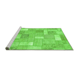 Sideview of Machine Washable Patchwork Green Transitional Area Rugs, wshabs1509grn