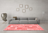 Machine Washable Patchwork Red Transitional Rug, wshabs1509red