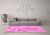 Machine Washable Patchwork Pink Transitional Rug, wshabs1509pnk