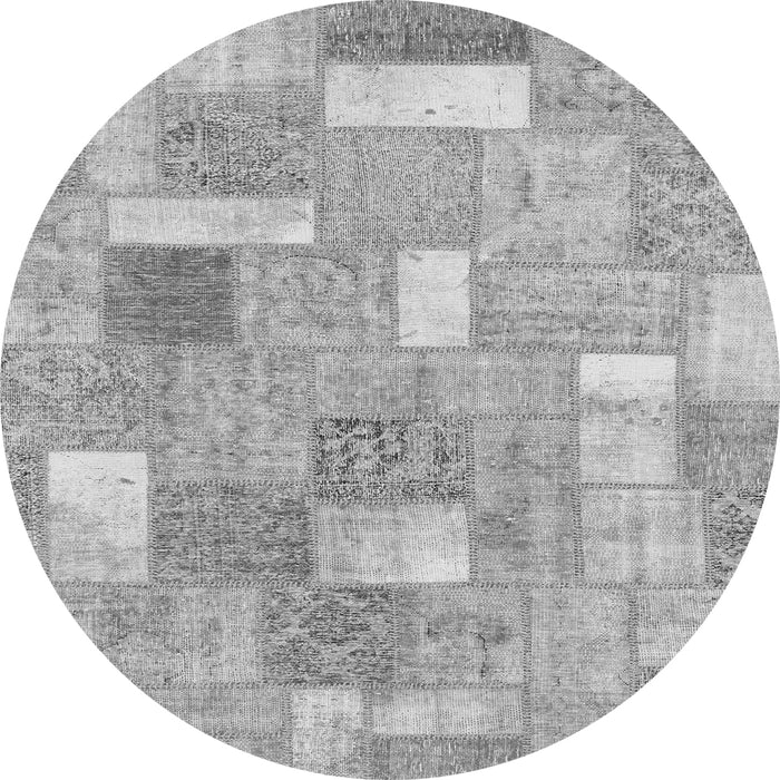 Round Machine Washable Patchwork Gray Transitional Rug, wshabs1509gry