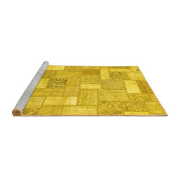 Sideview of Machine Washable Patchwork Yellow Transitional Rug, wshabs1509yw