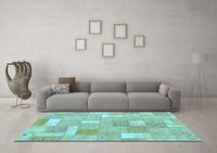 Machine Washable Patchwork Light Blue Transitional Rug, wshabs1509lblu