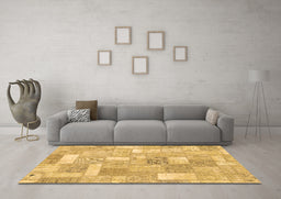 Machine Washable Patchwork Brown Transitional Rug in a Living Room,, wshabs1509brn