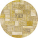 Round Abstract Mustard Yellow Patchwork Rug, abs1509