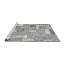 Sideview of Machine Washable Patchwork Gray Transitional Rug, wshabs1509gry