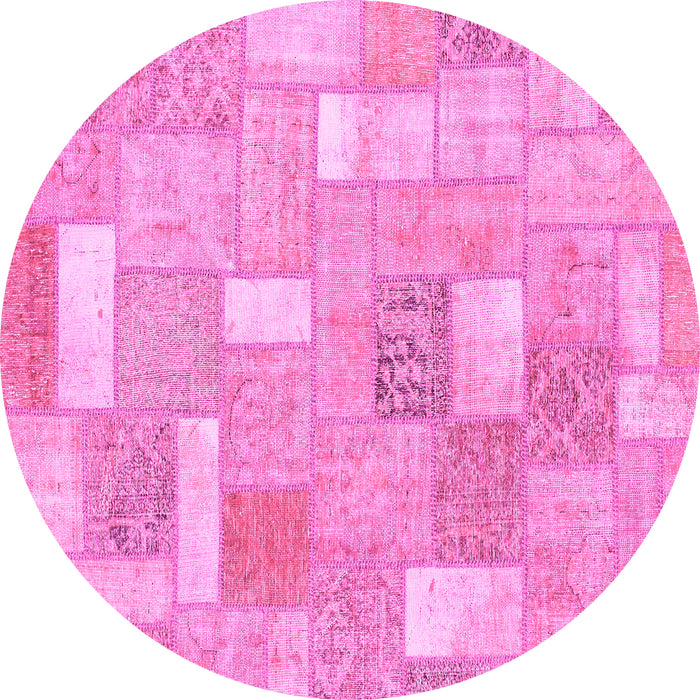 Round Machine Washable Patchwork Pink Transitional Rug, wshabs1509pnk