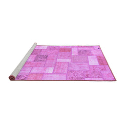 Sideview of Machine Washable Patchwork Purple Transitional Area Rugs, wshabs1509pur