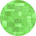 Round Machine Washable Patchwork Green Transitional Area Rugs, wshabs1509grn