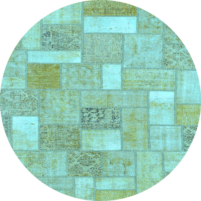 Round Patchwork Light Blue Transitional Rug, abs1509lblu