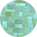 Round Patchwork Light Blue Transitional Rug, abs1509lblu