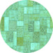 Round Patchwork Turquoise Transitional Rug, abs1509turq