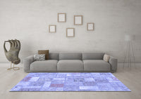 Machine Washable Patchwork Blue Transitional Rug, wshabs1509blu