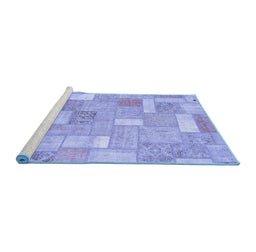 Sideview of Machine Washable Patchwork Blue Transitional Rug, wshabs1509blu