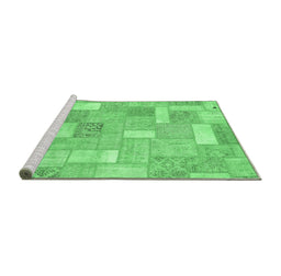Sideview of Machine Washable Patchwork Emerald Green Transitional Area Rugs, wshabs1509emgrn