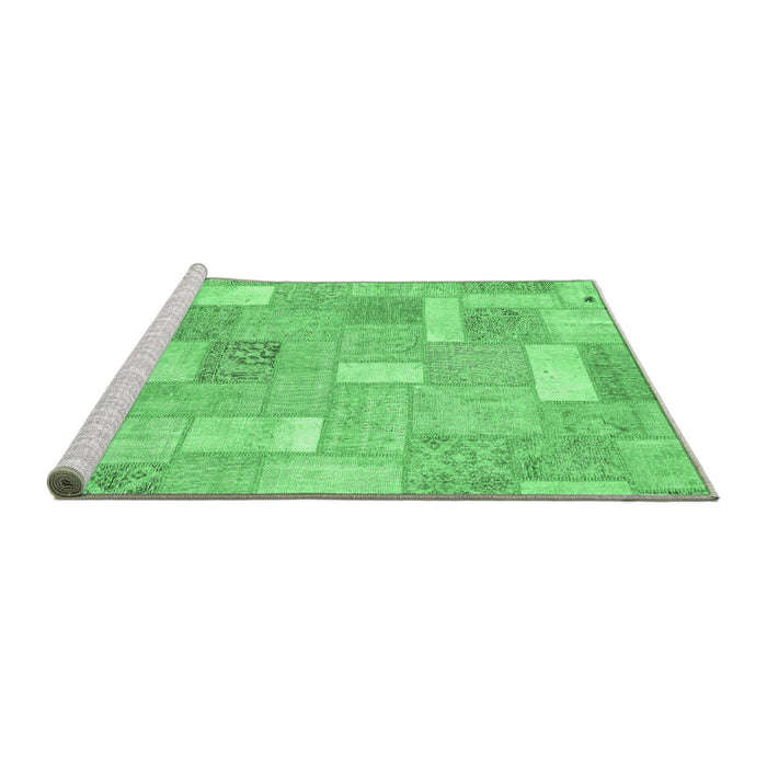 Sideview of Machine Washable Patchwork Emerald Green Transitional Area Rugs, wshabs1509emgrn