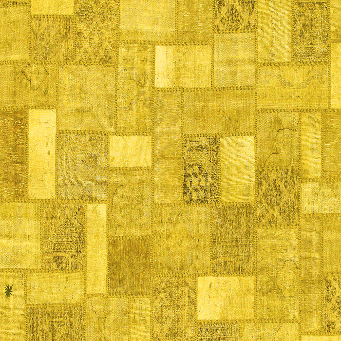 Square Machine Washable Patchwork Yellow Transitional Rug, wshabs1509yw