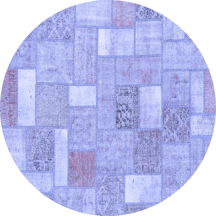 Round Machine Washable Patchwork Blue Transitional Rug, wshabs1509blu