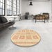 Round Machine Washable Abstract Brown Gold Rug in a Office, wshabs150