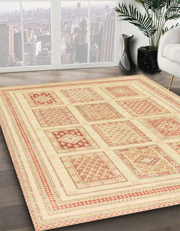 Abstract Brown Gold Modern Rug in Family Room, abs150