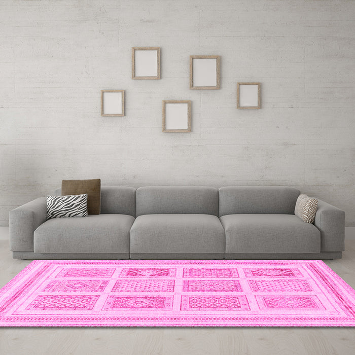 Machine Washable Abstract Pink Modern Rug in a Living Room, wshabs150pnk