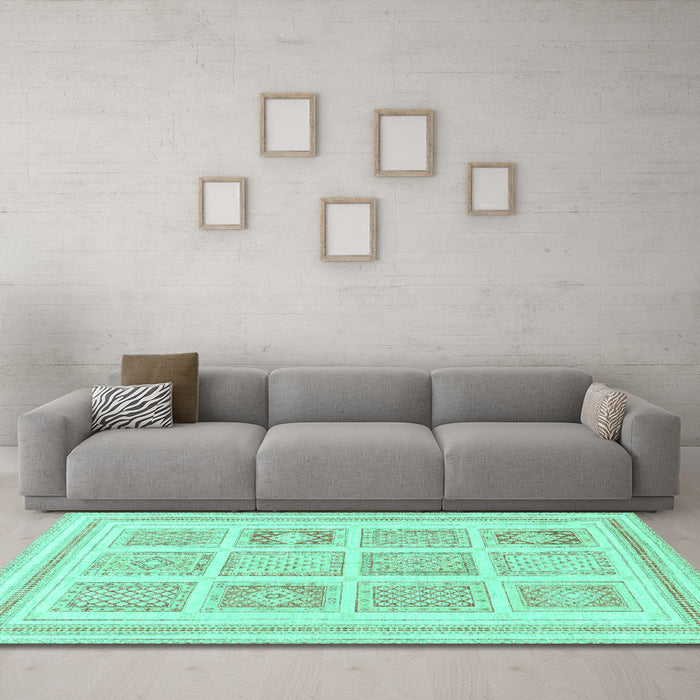 Machine Washable Abstract Turquoise Modern Area Rugs in a Living Room,, wshabs150turq