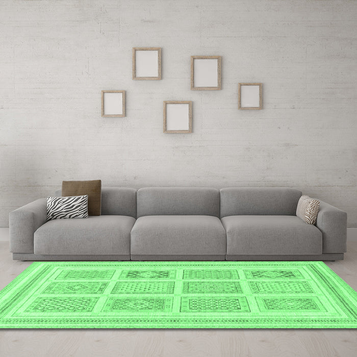 Machine Washable Abstract Emerald Green Modern Area Rugs in a Living Room,, wshabs150emgrn
