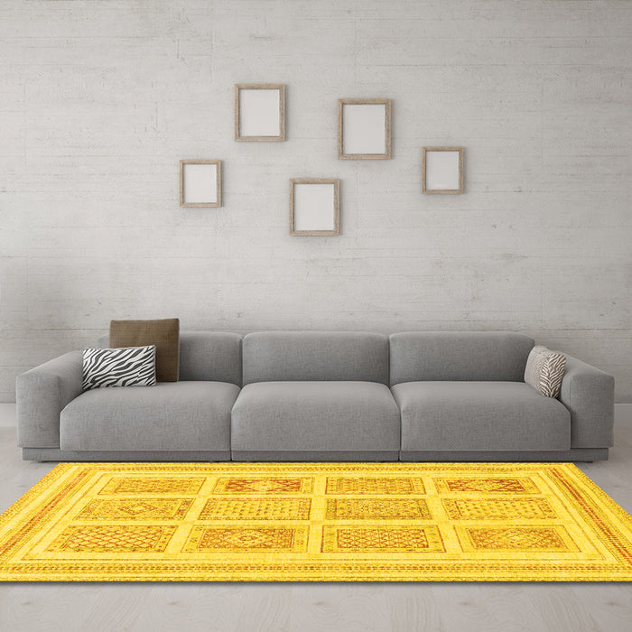 Machine Washable Abstract Yellow Modern Rug in a Living Room, wshabs150yw