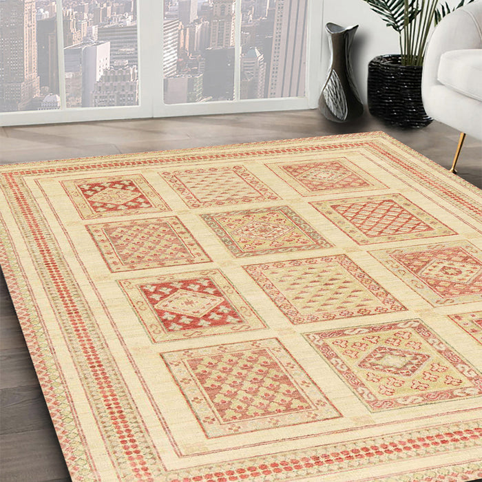 Abstract Brown Gold Modern Rug in Family Room, abs150