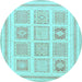 Round Machine Washable Abstract Light Blue Modern Rug, wshabs150lblu