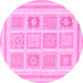 Round Machine Washable Abstract Pink Modern Rug, wshabs150pnk