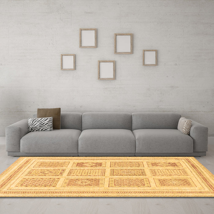 Machine Washable Abstract Brown Modern Rug in a Living Room,, wshabs150brn