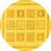 Round Machine Washable Abstract Yellow Modern Rug, wshabs150yw