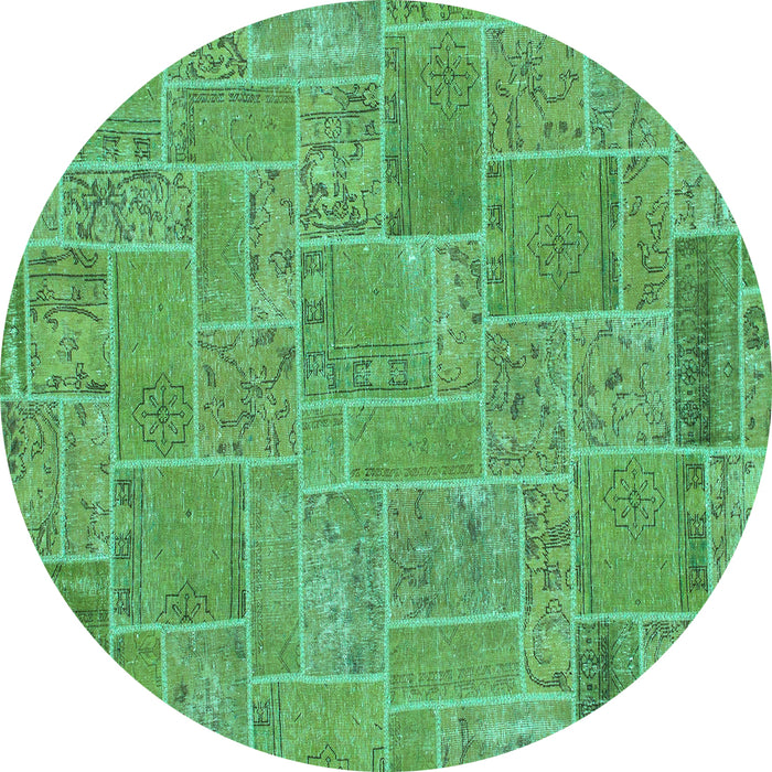 Round Machine Washable Patchwork Turquoise Transitional Area Rugs, wshabs1510turq