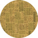 Round Machine Washable Patchwork Brown Transitional Rug, wshabs1510brn