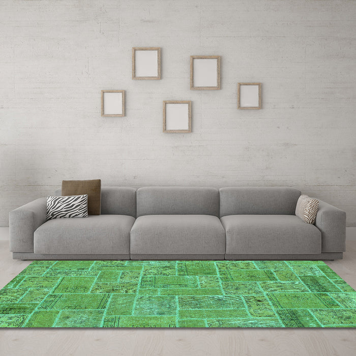 Machine Washable Patchwork Turquoise Transitional Area Rugs in a Living Room,, wshabs1510turq