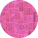 Round Machine Washable Patchwork Pink Transitional Rug, wshabs1510pnk