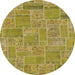 Round Abstract Orange Gold Patchwork Rug, abs1510