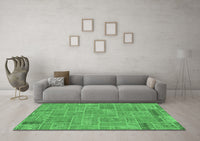 Machine Washable Patchwork Emerald Green Transitional Rug, wshabs1510emgrn