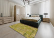 Abstract Orange Gold Patchwork Rug in a Bedroom, abs1510