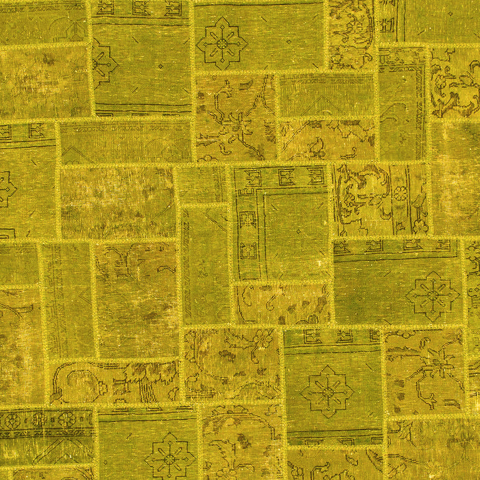 Machine Washable Patchwork Yellow Transitional Rug, wshabs1510yw