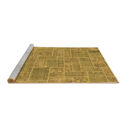 Sideview of Machine Washable Patchwork Brown Transitional Rug, wshabs1510brn