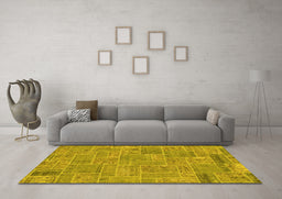 Machine Washable Patchwork Yellow Transitional Rug in a Living Room, wshabs1510yw