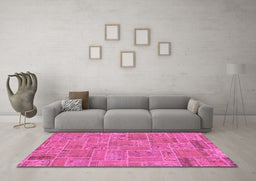 Machine Washable Patchwork Pink Transitional Rug in a Living Room, wshabs1510pnk