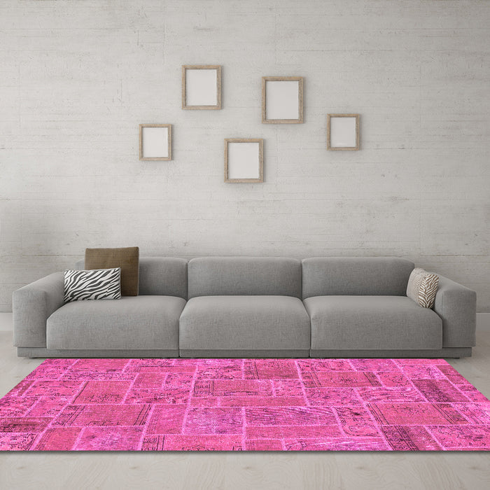 Machine Washable Patchwork Pink Transitional Rug in a Living Room, wshabs1510pnk