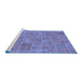 Sideview of Machine Washable Patchwork Blue Transitional Rug, wshabs1510blu