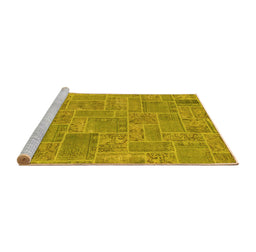 Sideview of Machine Washable Patchwork Yellow Transitional Rug, wshabs1510yw