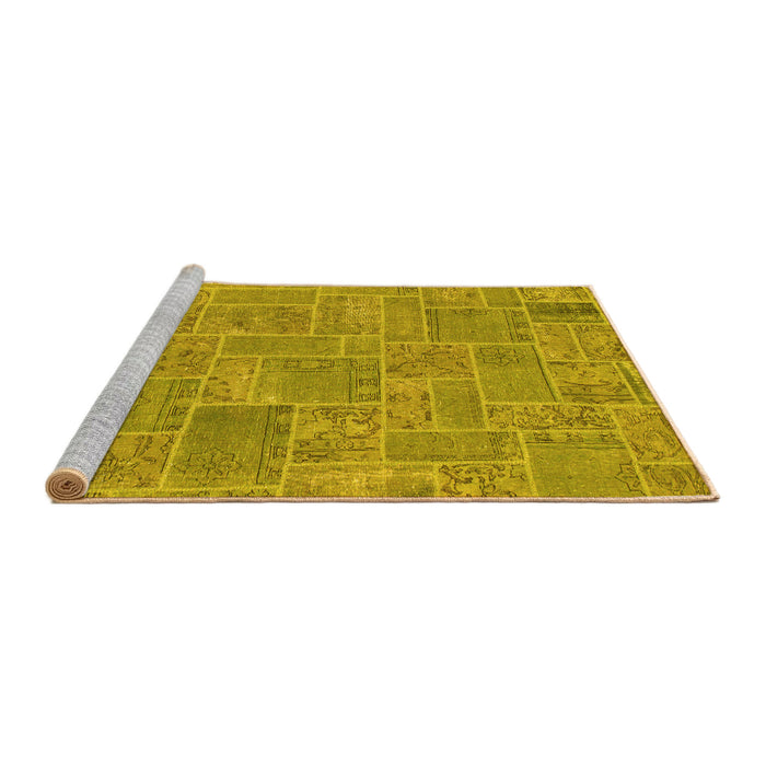 Sideview of Machine Washable Patchwork Yellow Transitional Rug, wshabs1510yw