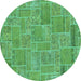 Round Patchwork Turquoise Transitional Rug, abs1510turq