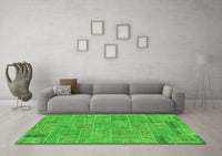 Machine Washable Patchwork Green Transitional Rug, wshabs1510grn