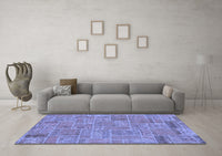 Machine Washable Patchwork Blue Transitional Rug, wshabs1510blu